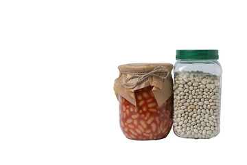 Humanitarian aid. Various food items for donation isolated on white background
