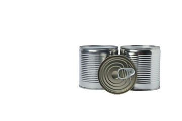 Humanitarian aid. Various food items for donation isolated on white background
