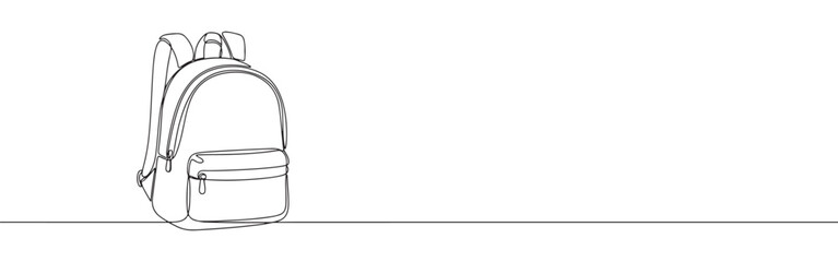 Continuous one line drawing of a backpack. Vector illustration of a school bag or travel rucksack isolated on white background. Minimalist education concept