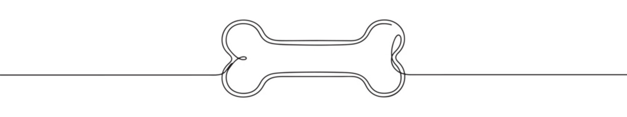 Continuous one line drawing of a bone. Vector illustration of a dog treat or pet toy isolated on white background. Minimalist animal care concept