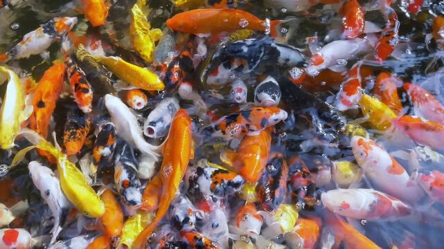 A stunning display of colorful koi fish swimming in a serene pond showcasing nature's beauty.