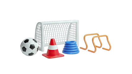 Soccer Training Equipment Set on White Background