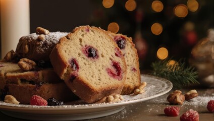 Festive Cherry Cake Slices with Christmas Tree Lights.