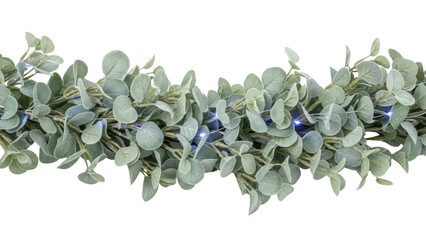 Isolated eucalyptus garland with string lights, a festive home decor accent for holidays