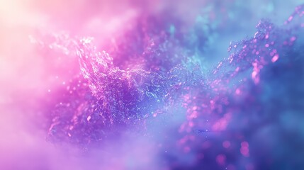 Abstract background showing sparkling particles and fluid waves creating a dynamic gradient of vibrant pink, purple, and blue colors, representing energy and technological concepts