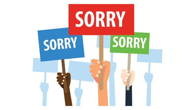 Diverse hands holding sorry signs in protest