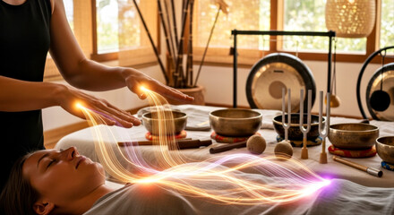 Reiki Healing Session with Energy Flow in Tranquil Wellness Center Setting