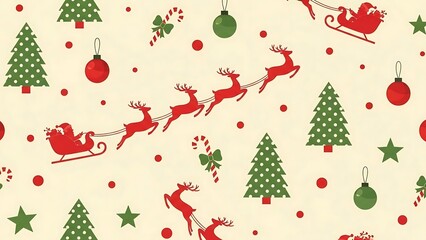 Festive Christmas Pattern with Santas Sleigh and Reindeer.
