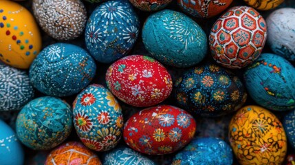 Colorful eggs arranged together for a holiday celebration at a local market