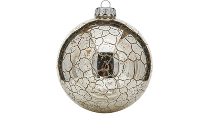Isolated glass Christmas ornament with cracked metallic texture, festive holiday decor