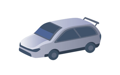 Modern hatchback. Blue car. Model of auto for city. Automobile in minimal style. Transport for road trip. Vehicle for travel. Urban traffic. Flat isolated vector illustration on white background