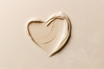 Heart shape made of creamy beige cosmetic product on a matching background
