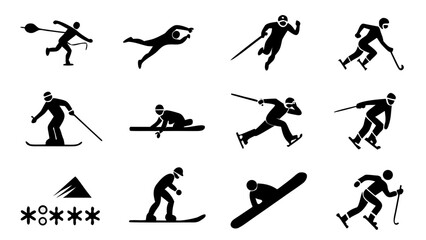 Professional skiers in action with various poses and equipment