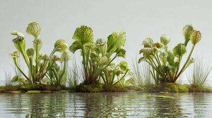 Young Green Shoots in Fresh Wetland Environment
