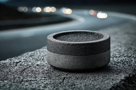 Close up of cold asphalt road patch filler on rocky ground