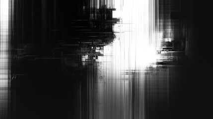 Abstract glitch art digital background in black, white and grey, featuring distorted lines, pixel noise and textured grunge patterns for modern tech and cyber visuals