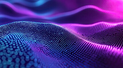 Wavy surface of interconnected glowing dots creating an abstract technology background, illustrating data flow, network connections, and digital information processing
