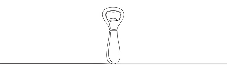 Continuous one line drawing of a bottle opener. Vector illustration of a kitchen bar tool isolated on white background. Minimalist equipment concept