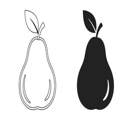 Contrasting pear illustrations a delicate line drawing alongside a bold filled silhouette design high quality
