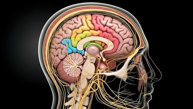 Detailed Human Brain Anatomy Illustration Side View Cross Section