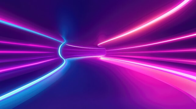 Abstract technology tunnel structure presenting fast data transfer and network connection with vibrant glowing neon light trails moving through a digital space - Powered by Adobe