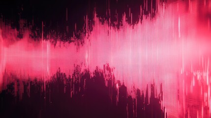 Vibrant pixelated red waveform showing an abstract digital audio equalizer or data visualization on a screen, representing modern technology and communication concepts