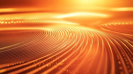 Warm orange and yellow light rays forming dynamic, glowing waves and patterns, representing energy, technology, communication, and digital data streaming in an abstract background