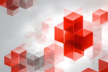 Fototapeta premium Abstract geometric design featuring a medical cross shape in red colors with translucent cubes and a soft background