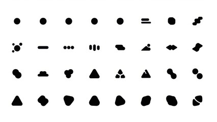 A collection of abstract geometric shapes and symbols arranged in a grid format.