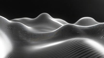 Abstract digital landscape showing wavy geometric lines creating a shimmering topography, representing data visualization, technology, and connection concepts