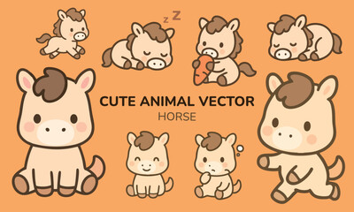 Cute animal cartoon vector - Horse for doodle sticker