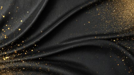 Luxurious black draped fabric with scattered gold glitter particles Luxury