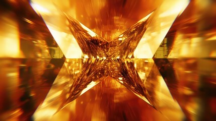 Abstract golden light reflects off faceted surfaces, crafting an intricate, repeating geometric pattern and deep tunnel perspective, symbolizing luxury, technology, and futuristic design