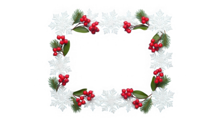 Snowflake and berry christmas frame isolated on transparent background