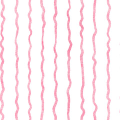 Whimsical modern watercolor seamless pattern with soft pink wavy stripes. Versatile for backgrounds, textiles, and Valentines day design projects.
