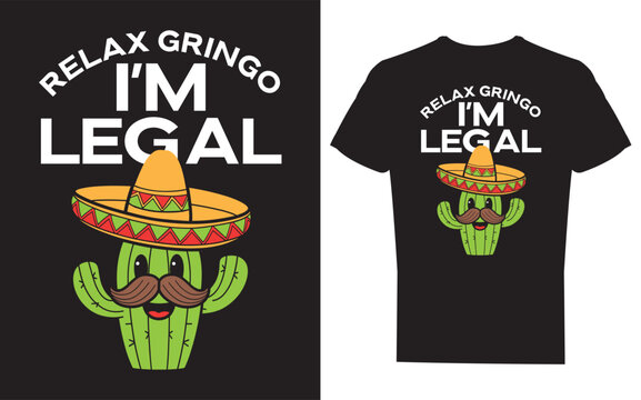 Funny cactus wearing sombrero and mustache on black tshirt and poster
