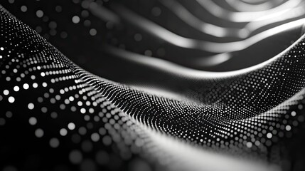 Abstract digital wave pattern forming a sophisticated network of glowing data points, representing advanced technology, connectivity, and artificial intelligence concepts in motion