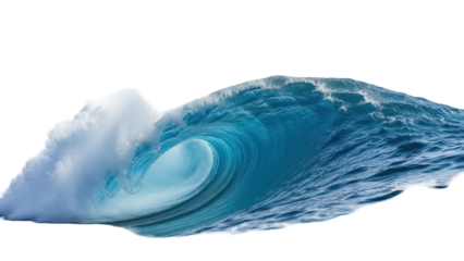 Isolated turquoise wave breaking, curling during high tide, ocean surface, water formation