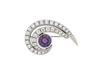 Elegant Diamond Spiral Brooch Purple Gemstone Jewelry