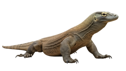 Isolated Komodo Dragon, large venomous lizard native to Indonesian islands, reptile species