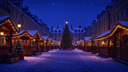 Christmas tree at night near Santa Maria della Salute church, resembling a landmark temple in the old city