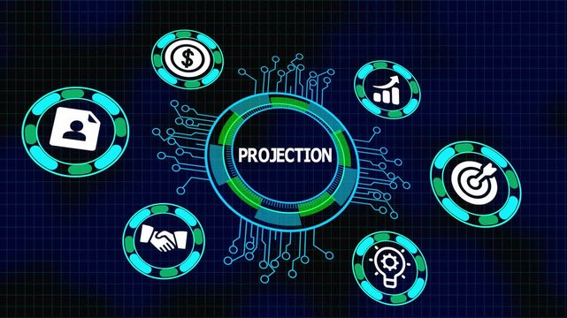 Business projection and growth forecasting concept with analytics icons, digital data interface and future performance planning.