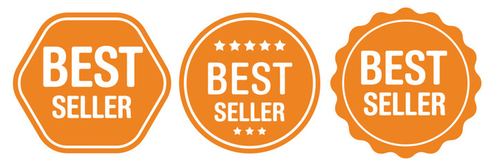 Set of yellow best seller stickers, vector badges and labels featuring vintage bestseller icons, ideal for online retail, product promotion, e-commerce graphics, marketing campaigns