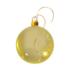 Golden christmas ornament with sparkles isolated on a transparent background.