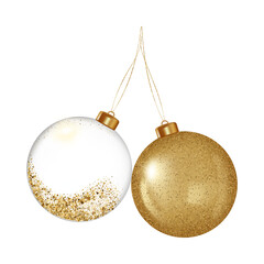 Elegant golden christmas ornaments isolated on a transparent background high quality png.