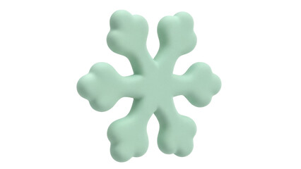 Isolated pale mint stylized snowflake, six arms, rounded, cute, whimsical, for Christmas theme