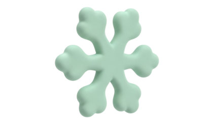 Isolated pale mint stylized snowflake, six arms, rounded, cute, whimsical, for Christmas theme
