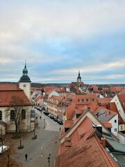 Blick von den T&uuml;rmen der Stadt Naumburg: Marientor, Marien-Magdalenen-Kirche, de Stadtkirche St.-Wenzel und der Naumburger Dom, Blick zum Weihnachtsmarkt und dem Borlachturm