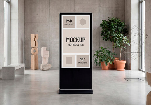 Digital kiosk mockup in gallery space