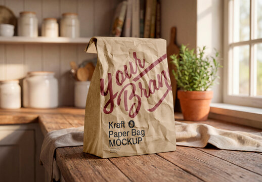Coffee packaging mockup in kitchen